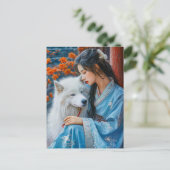 Meisje met hond Chinese Zodiac Art Briefkaart (Staand voorkant)