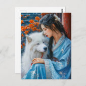 Meisje met hond Chinese Zodiac Art Briefkaart (Voorkant / Achterkant)