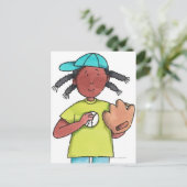 Meisje met honkbal en handschoen briefkaart (Staand voorkant)