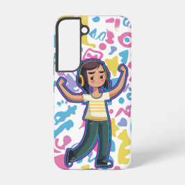 Meisje met hoofdtelefoon buigt zelfverzekerd en on samsung galaxy hoesje