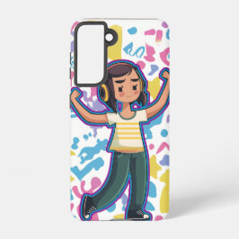 Meisje met hoofdtelefoon buigt zelfverzekerd en on samsung galaxy hoesje