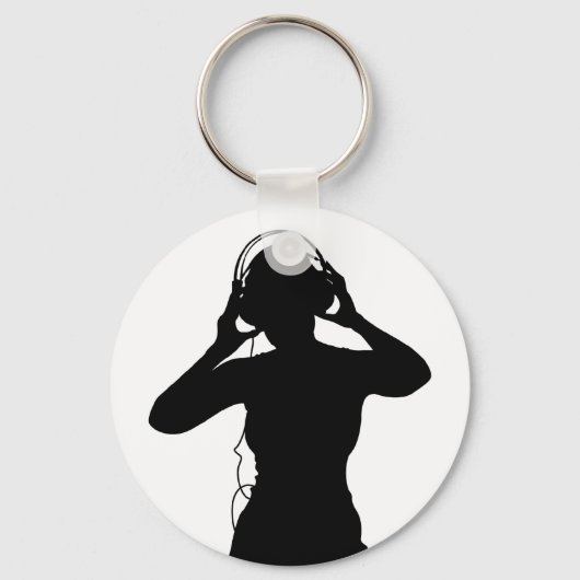 Meisje met hoofdtelefoon in Silhouette Sleutelhanger (Voorkant)