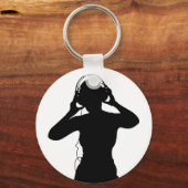 Meisje met hoofdtelefoon in Silhouette Sleutelhanger (Voorkant)