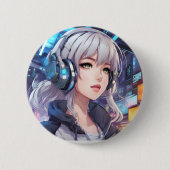Meisje met hoofdtelefoon ronde button 5,7 cm (Voorkant)