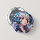 Meisje met hoofdtelefoon ronde button 5,7 cm (Voorkant /achterkant)