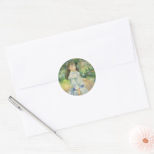 Meisje met Hoop van Pierre Renoir,  Kunst Ronde Sticker (Envelop)