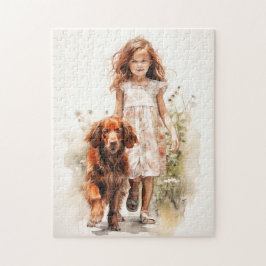 Meisje met Ierse Setter Legpuzzel