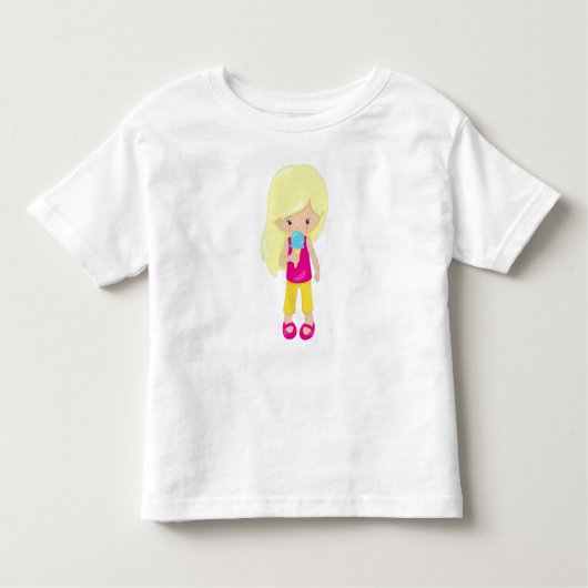 Meisje Met IJscrème, Blond Haar, Schattig Meisje Kinder Shirts (Voorkant)
