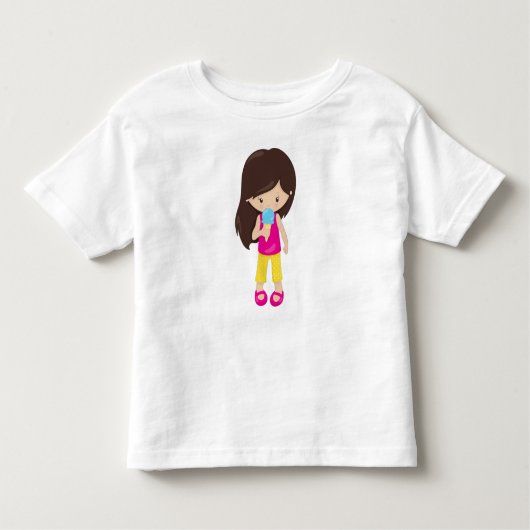 Meisje met ijskap, bruin haar, luchtig meisje kinder shirts (Voorkant)