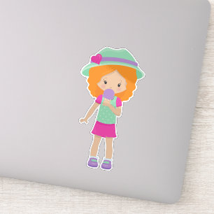 Meisje met ijskap, klein meisje, Oranje haar Sticker