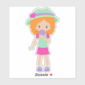 Meisje met ijskap, klein meisje, Oranje haar Sticker (Vel)