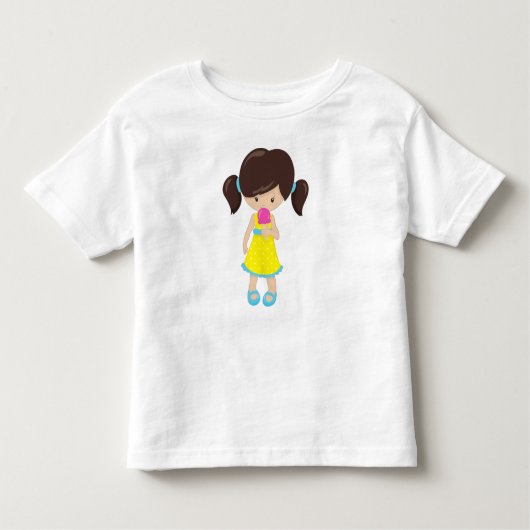 Meisje met ijskap, koffiemeisje, bruine haar kinder shirts (Voorkant)