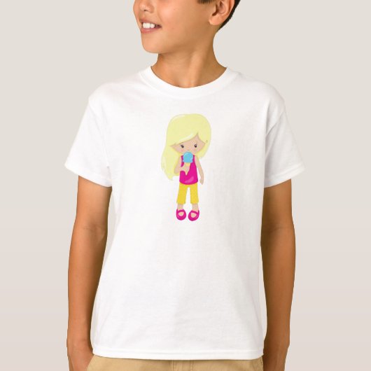 Meisje met ijskap, londe haar, juffrouw meisje t-shirt (Voorkant)
