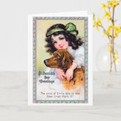 Meisje met Irish Setter Dog, Saint Patrick's Day Kaart (Gele Bloem)