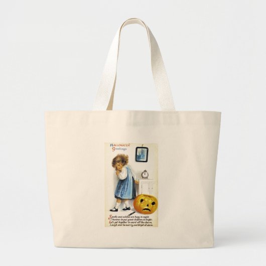 Meisje met Jack o' Lantern Grote Tote Bag (Voorkant)