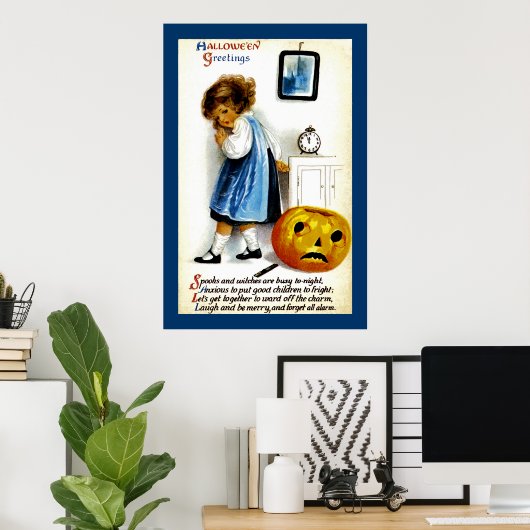 Meisje met Jack o' Lantern Poster (Thuiskantoor)