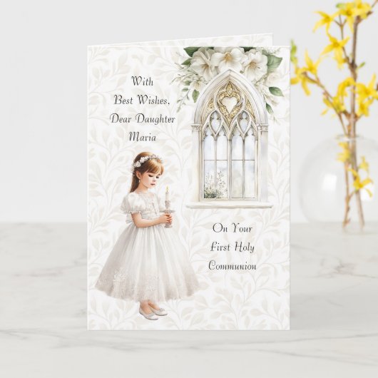 Meisje met kaars Eerste Communie Groet Kaart (Gele Bloem)