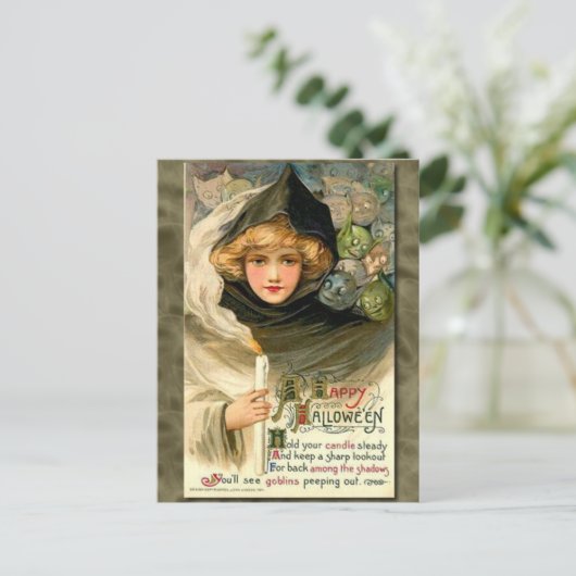  meisje met kaarsen meisje en Goblins Feestdagenkaart (Staand voorkant)