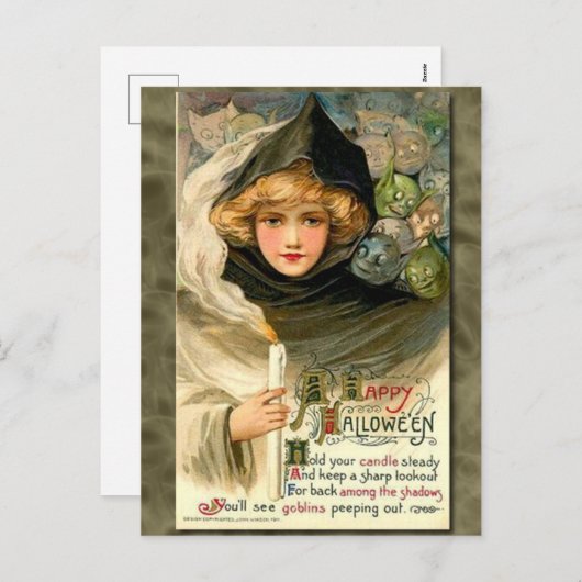 meisje met kaarsen meisje en Goblins Feestdagenkaart (Voorkant / Achterkant)