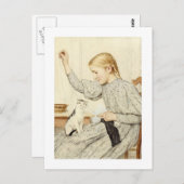 Meisje met kat, Albert Anker Briefkaart (Voorkant / Achterkant)
