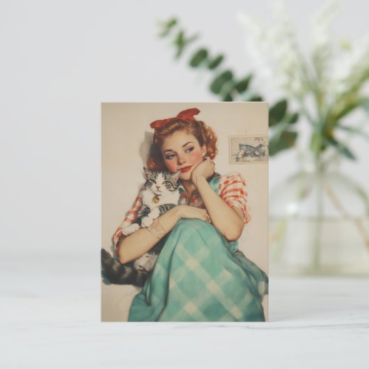 meisje met kat briefkaart (Staand voorkant)