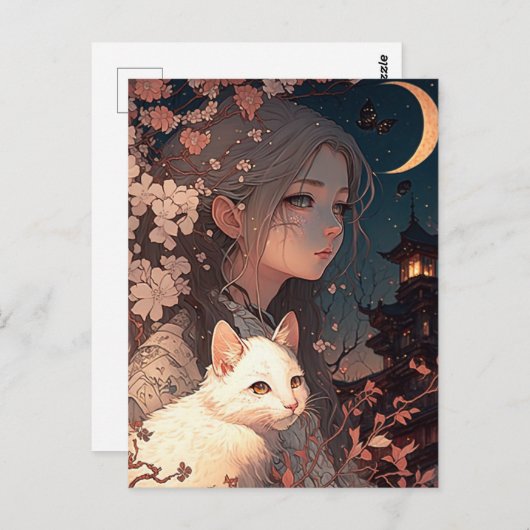  meisje met kat briefkaart (Voorkant / Achterkant)