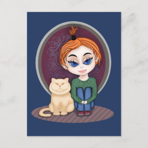 Meisje met kat. Chibi Style. Over echte vrienden Briefkaart