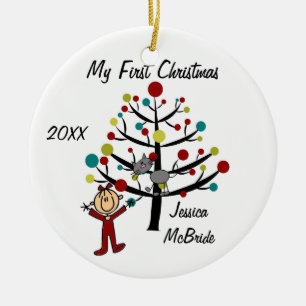 Meisje met kat eerste kerst Gepersonaliseerd Ornam Keramisch Ornament