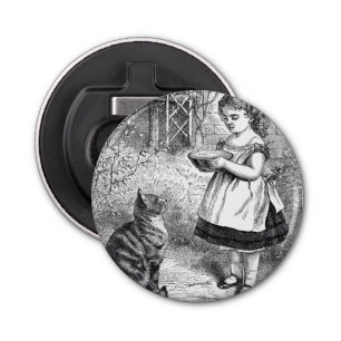  meisje met kat en melksausje button flesopener