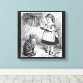 meisje met kat en melksausje canvas afdruk (Insitu (Houten vloer))