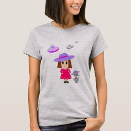 Meisje met kat en vliegende schotels t-shirt