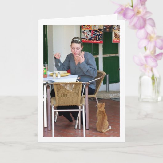 Meisje met kat portret kaart (Orchidee)