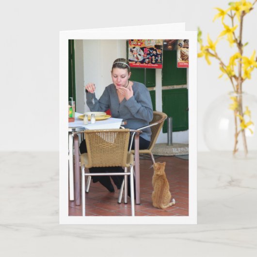 Meisje met kat portret kaart (Gele Bloem)