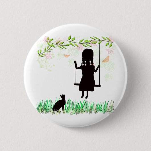 Meisje met kat ronde button 5,7 cm (Voorkant)