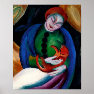 Meisje met kat schilderij door Franz Marc Poster
