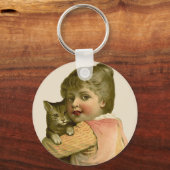  meisje met kat-toetsenbord sleutelhanger (Voorkant)