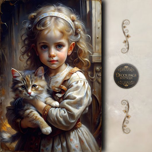 Meisje met Kat Vintage Decoupage Tissuepapier