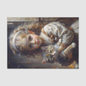 Meisje met Kat Vintage Decoupage Tissuepapier (Voorkant)