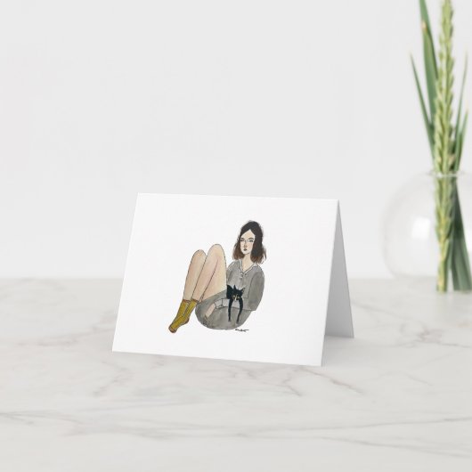 Meisje met Kat Wenskaart Kaart (Voorkant)