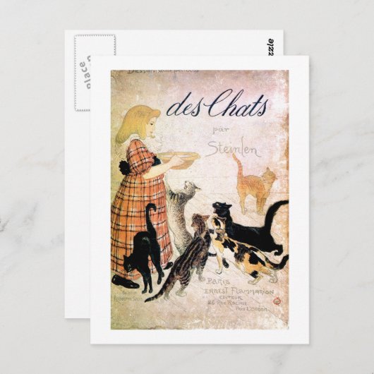 Meisje met katten, Alexandre Steinlen Briefkaart (Voorkant / Achterkant)