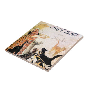 Meisje met katten, Alexandre Steinlen Tegeltje