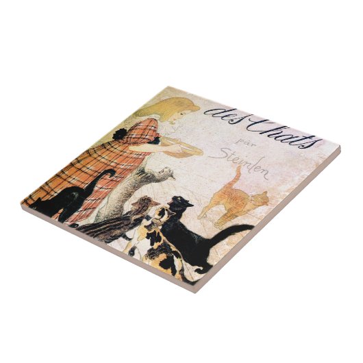 Meisje met katten, Alexandre Steinlen Tegeltje (Zijkant)