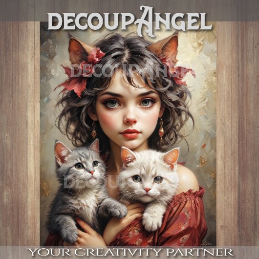 Meisje met katten Decoupage Tissuepapier