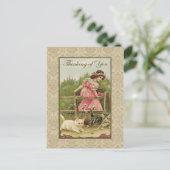 Meisje met katten Denk aan  reproductie Briefkaart (Staand voorkant)