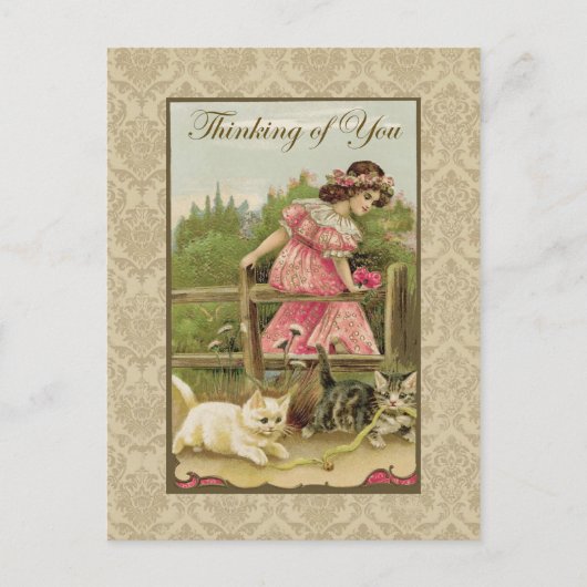 Meisje met katten Denk aan  reproductie Briefkaart (Voorkant)