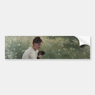 Meisje met katten in een zomerlandschap (Kittens) Bumpersticker