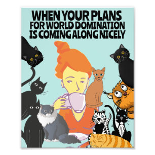MEISJE MET KATTEN KUNST GRAPPIGE WERELD DOMINANTIE FOTO AFDRUK