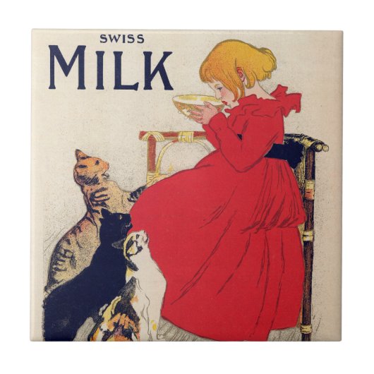 Meisje met katten, Vintage Poster, Alexandre Stein Tegeltje (Voorkant)