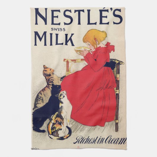 Meisje met katten, Vintage Poster, Alexandre Stein Theedoek (Verticaal)