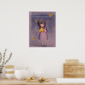 Meisje met Kawaii Stars Inspirerend Poster (Keuken)